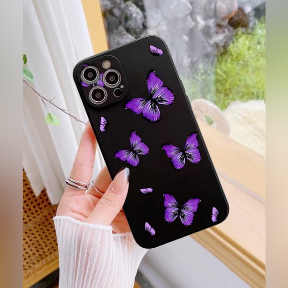 NWT iPhone13ProMax Purple Butterfly Black Rubber Phone Case - Picture 2 of 3